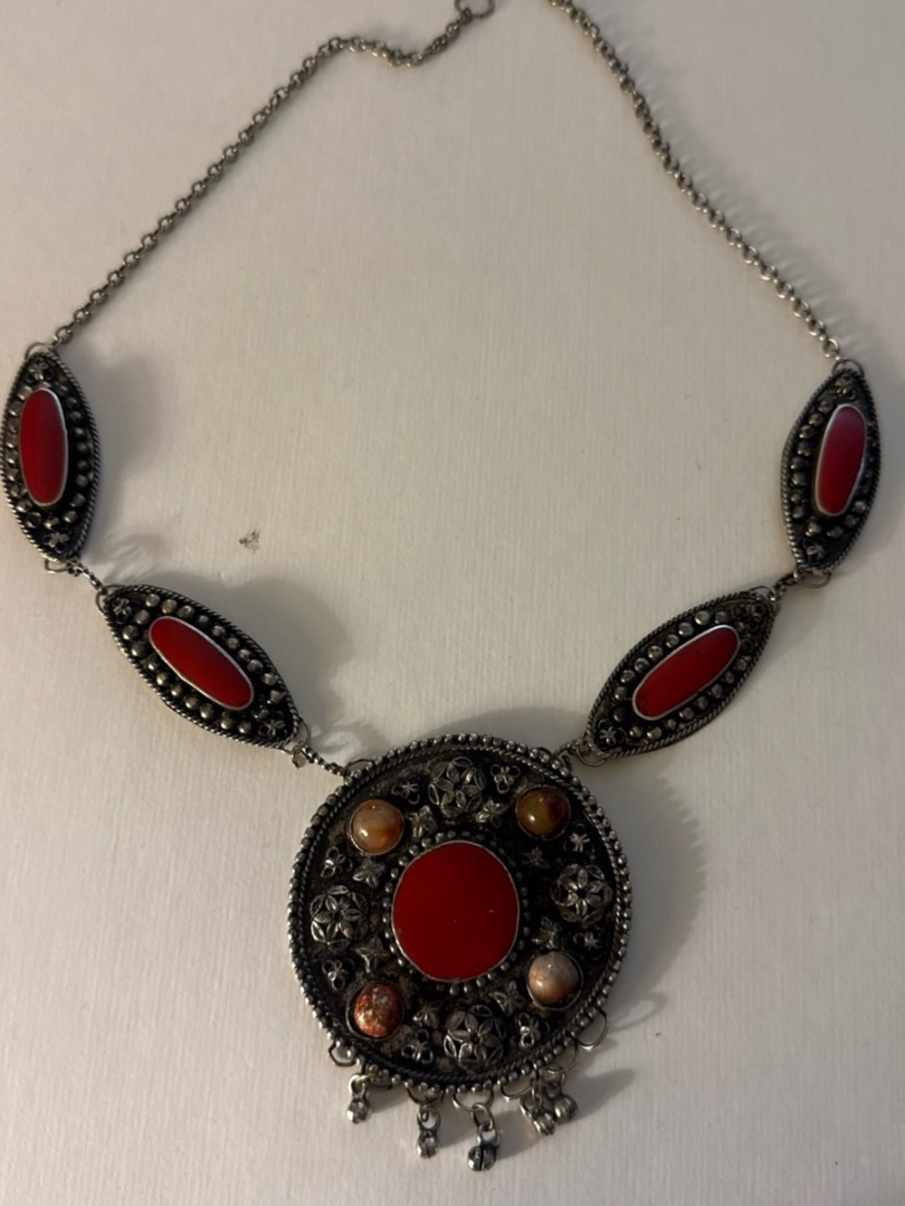 Ornate Red Medallion Statement Necklace